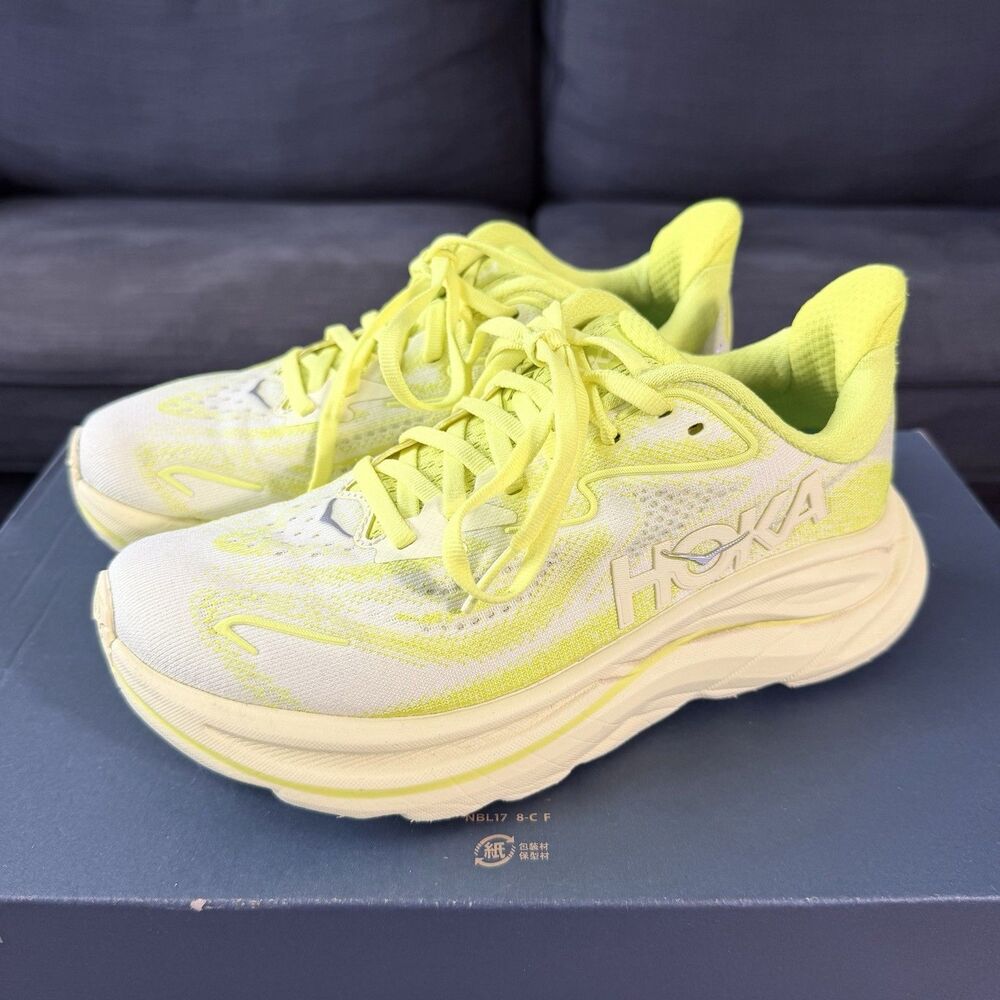 Hoka One One Clifton 10 'Neon Citrus' Yellow Green Running Shoes Women's Size 5B